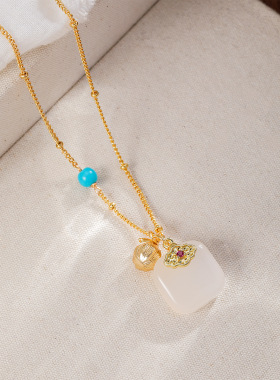 新中式祥云小方糖方形吊坠项链