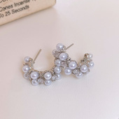 Pearl Hoop Zircon Korean Layer Earrings Double Studs