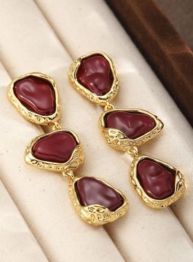 Gold Resin Triple Drop Earrings Elegant Women Jewelry