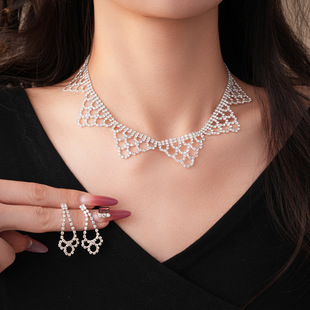 Diamond Jewelry Set,Geometric Studs & Necklace Korean Luxury