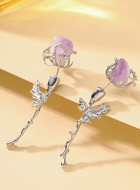 French Rose Earrings, Purple Gemstone Fairy Minimalist Studs