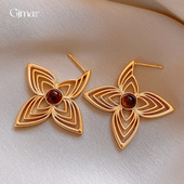 Luxury Gold Studs Hollow Earrings Plated Flower