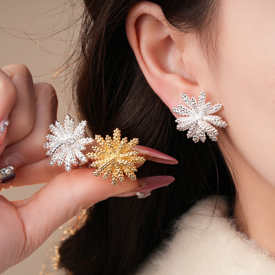 金属风花朵耳夹女无耳洞