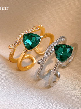 原创设计复古水滴绿锆石戒指