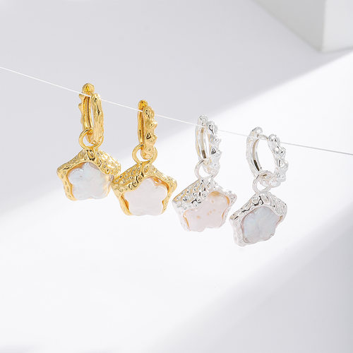 Gold U Shape Shell Stud Earrings 925 Silver Minimalist
