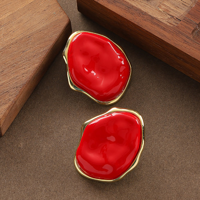 新年喜庆安可拉红树脂耳环不规则