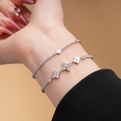 锆石贝母花朵卡扣手链