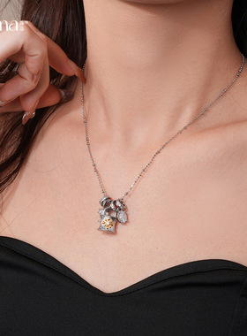 冷淡风锆石锁形十字架带吊坠项链