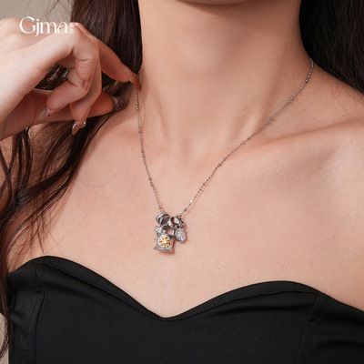 冷淡风锆石锁形十字架带吊坠项链