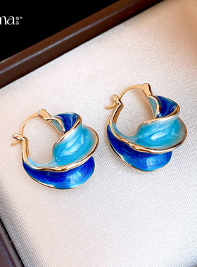 Blue Twisted Ear Cuffs, Enamel Vintage Minimalist Earrings