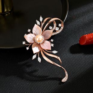 Elegant Peach Blossom Brooch, Pearl Chinese Style Pin