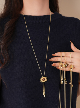 虎眼石花朵烟花吊坠项链毛衣链