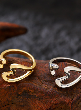 不规则镂空爱心可调节开口戒指