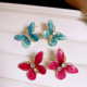 Enamel Chic Butterfly Zircon Stud Earrings Silver Post