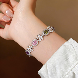 Zircon Bracelet Oval Bangle Heavy Duty Floral Royal