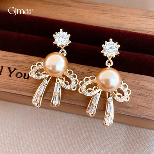 Bow Luxury Earrings Pearl Stud Zircon Korean