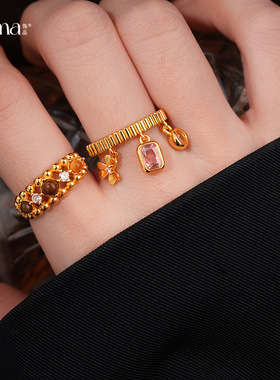 新中式锆石几何花朵戒指