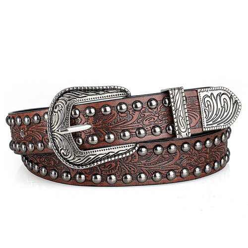 Western Vintage Studded Embossed Leather Belt Y2K Style