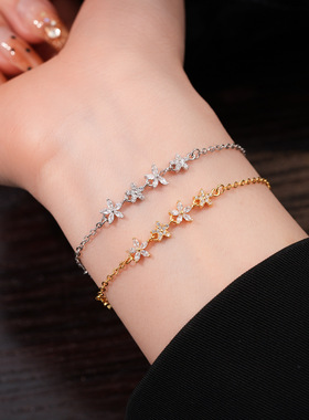 18k真金电镀锆石花朵手链