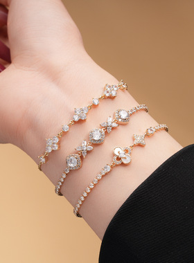 法式复古锆石花朵卡扣手链感轻奢
