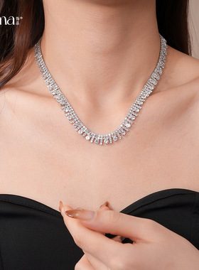 欧美风精致多层锆石流苏项链婚礼