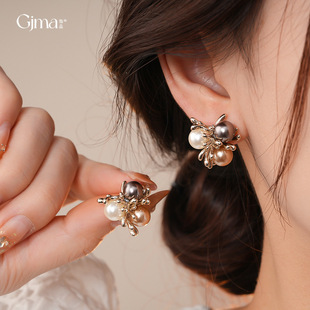 Zircon Earrings Floral Vintage Studs French Luxury Pearl