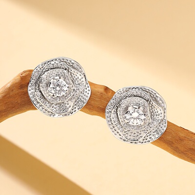 时尚精致镶钻锆石山茶花耳钉