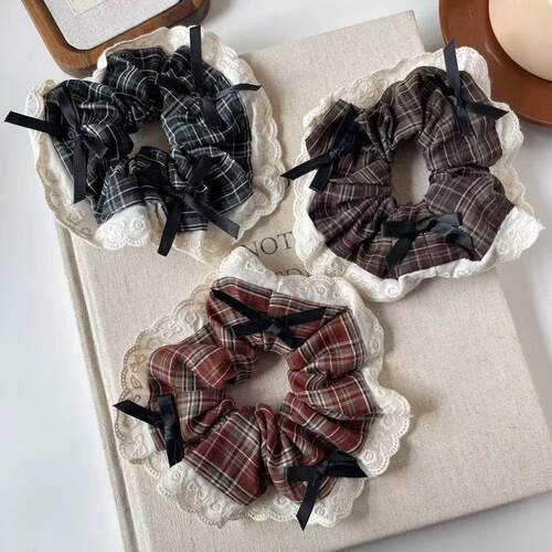 复古蕾丝花边格纹大肠发圈