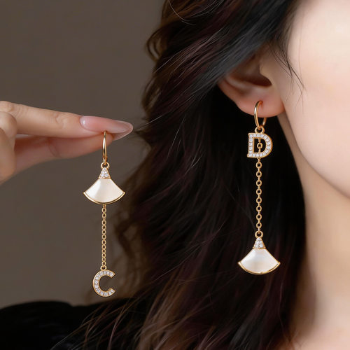 Resin Letter Earrings, Zircon Fan Minimalist Studs