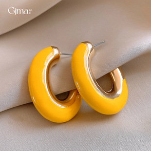 Oval Yellow Earrings Sterling Women Trendy Studs Bright