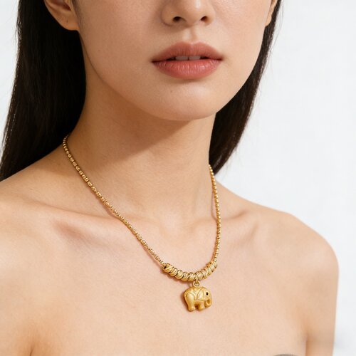 古法沙金小象吊坠项链女