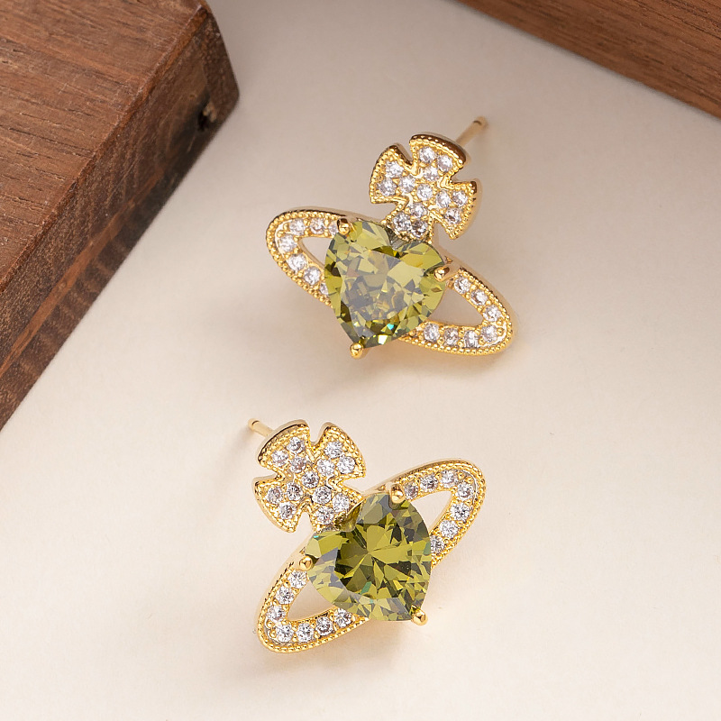 甜美精致超闪爱心锆石星球耳钉