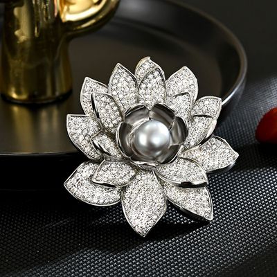 时尚满钻珍珠莲花胸花别针胸针