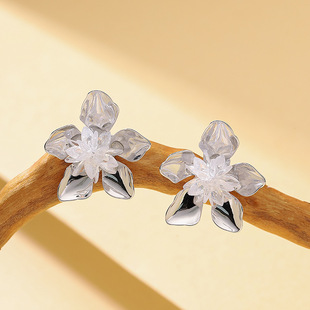 Korean Earrings Petal Studs Fairy Chic Sweet Crystal