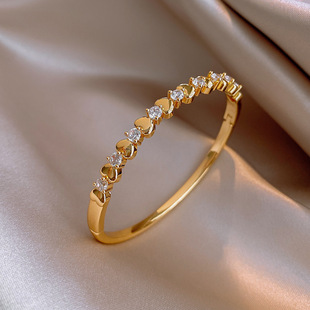 Chic Metal Bangle Minimalist Zircon Heart Bracelet