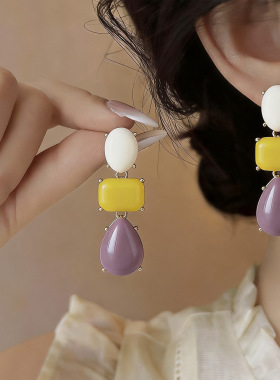 Resin Oval Drop Earrings Vintage Women