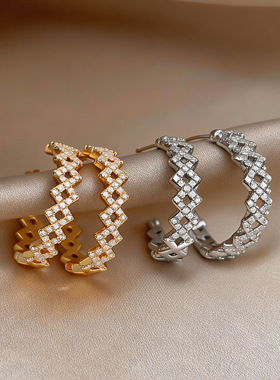 Zircon Circle Studs, Diamond Hollow Minimalist Earrings