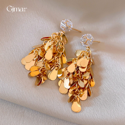 红楼银针耳钉女欧美简约锆石水滴