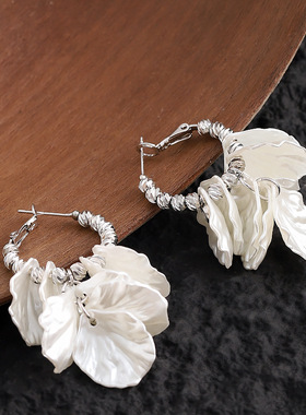 Fairy Style Shell Resin Petal Tassel Long Earrings for Women