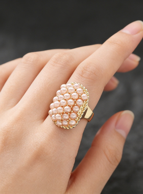 仙女风米珠珍珠可调节开口戒指
