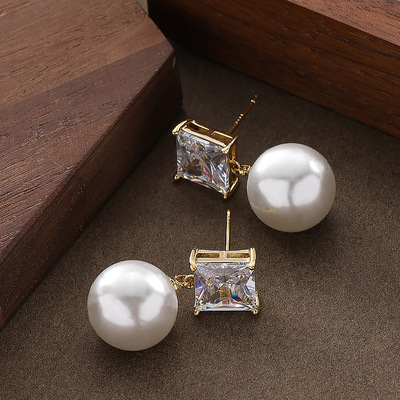 爆闪玻璃水晶珍珠耳环银针耳饰