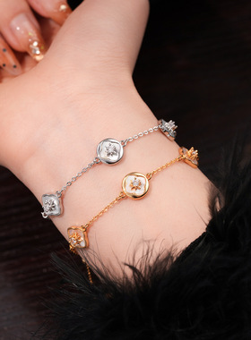 锆石贝母圆形花朵可调节手链