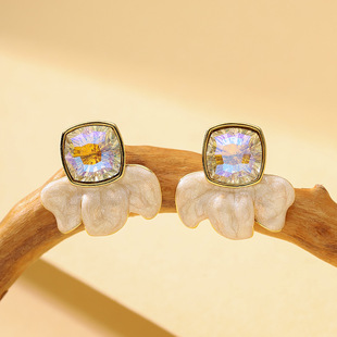 Zircon Studs Enamel Earrings Minimalist Chic Petal French