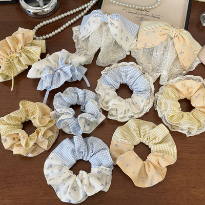 韩版黄蓝格纹甜美大肠发圈