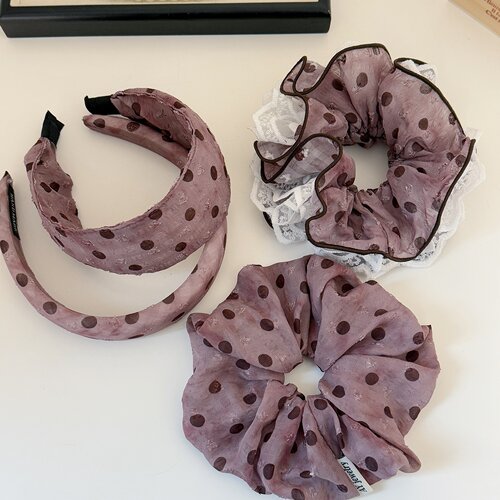 甜美慵懒波点纱大肠发圈头箍