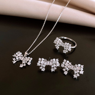 Bow Ring Zircon Pearl Earrings Vintage Set Minimalist