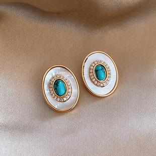Zircon Earrings Shell Studs French Minimalist Oval Vintage
