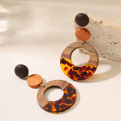 跨境时尚个性设计感豹纹树脂耳圈