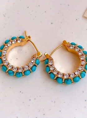 18K Gold Resin Hoops, Vintage Zircon Luxury Ear Cuffs