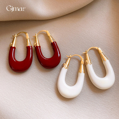 欧美复古港风滴油U形耳环